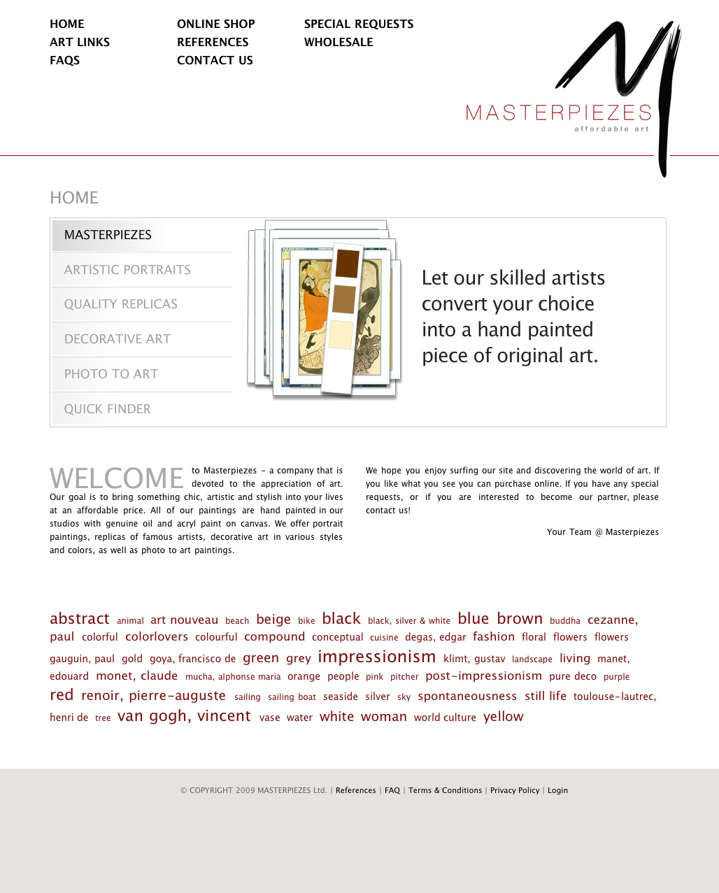 Masterpiezes landingpage with slideshow