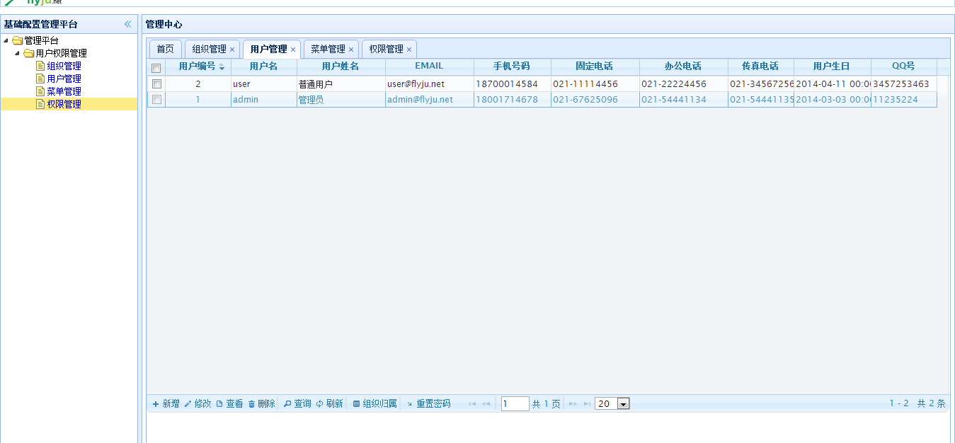 统一权限管理  用户管理（列表）